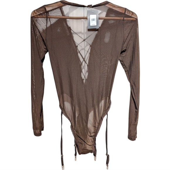 NWT Frederick's of Hollywood Lola Lee Bodysuit with Garters, Chocolate, M - Picture 8 of 10